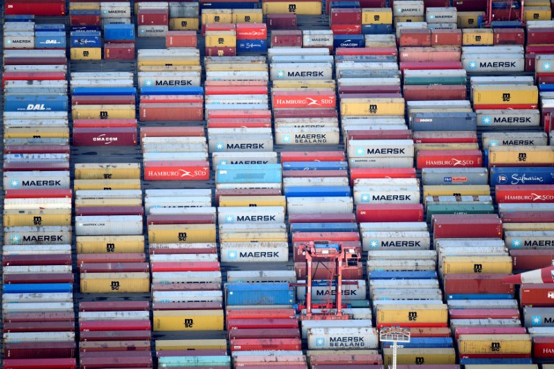 &copy; Reuters. Containers are seen at a terminal in the port of Hamburg