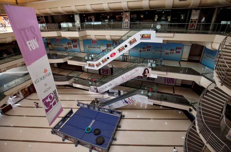 &copy; Reuters. FILE PHOTO: A view of an empty shopping mall is seen after Gujarat state government banned public gatherings to avoid the spreading of the coronavirus, in Ahmedabad