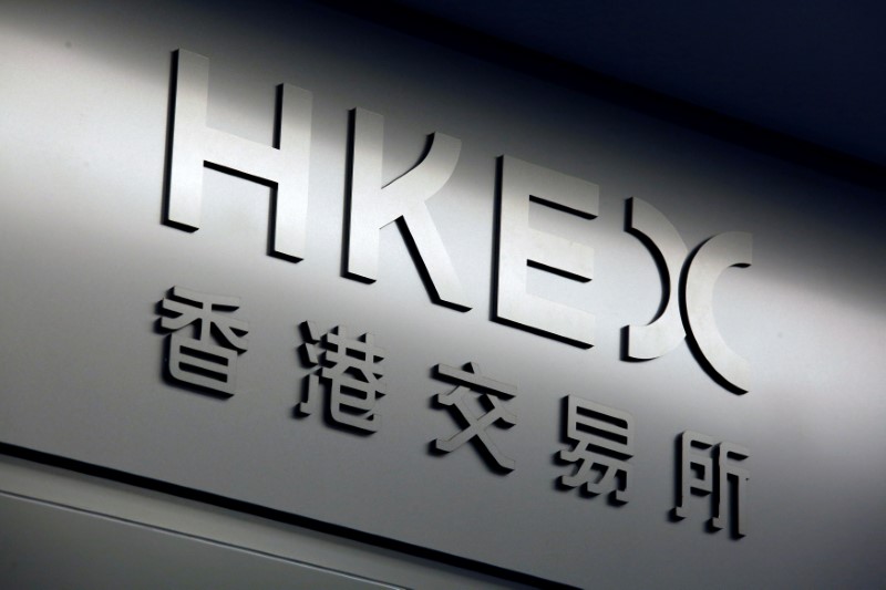 &copy; Reuters. FILE PHOTO: The name of Hong Kong Exchanges and Clearing Limited is displayed at the entrance in Hong Kong