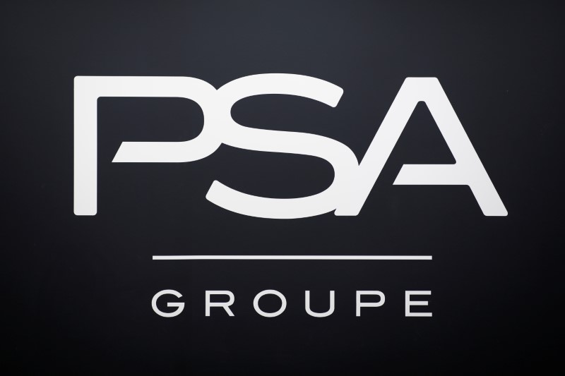 &copy; Reuters. The logo of PSA Group is seen during the annual results news conference in Rueil-Malmaison, near Paris