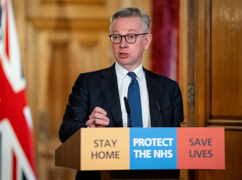 &copy; Reuters. Britain&apos;s Chancellor of Duchy of Lancaster Gove holds COVID-19 presser in London