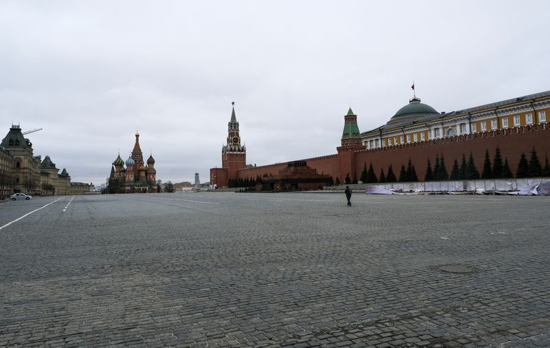 &copy; Reuters. Vista da Praça Vermelha em Moscou após autoridades da cidade ordenarem interdição parcial por causa do coronavírus