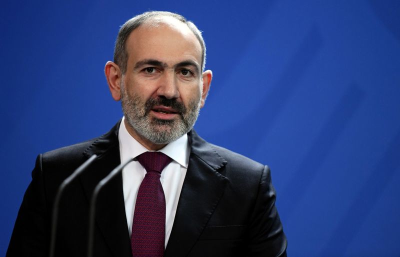 © Reuters. Премьер Армении Никол Пашинян на пресс-конференции в Берлине