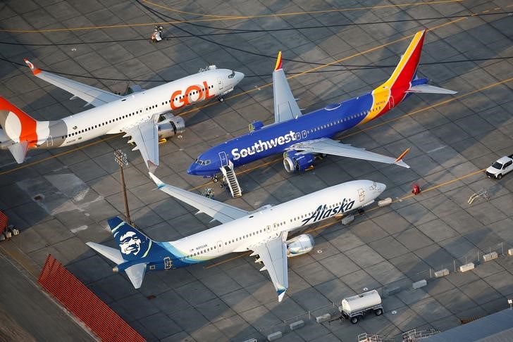 &copy; Reuters. FILE PHOTO: An aerial photo shows Gol Airlines, Southwest Airlines and Alaska Airlines Boeing 737 MAX aircraft at Boeing facilities at the Grant County International Airport in Moses Lake
