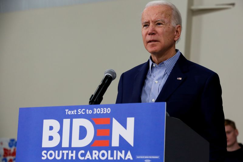 &copy; Reuters. FILE PHOTO: Democratic U.S. presidential candidate Joe Biden campaigns in Sumter, South Carolina