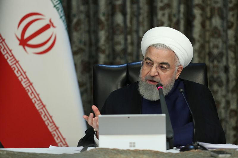 &copy; Reuters. Iranian President Hassan Rouhani speaks during a meeting of the Iranian government task force on the coronavirus, in Tehran