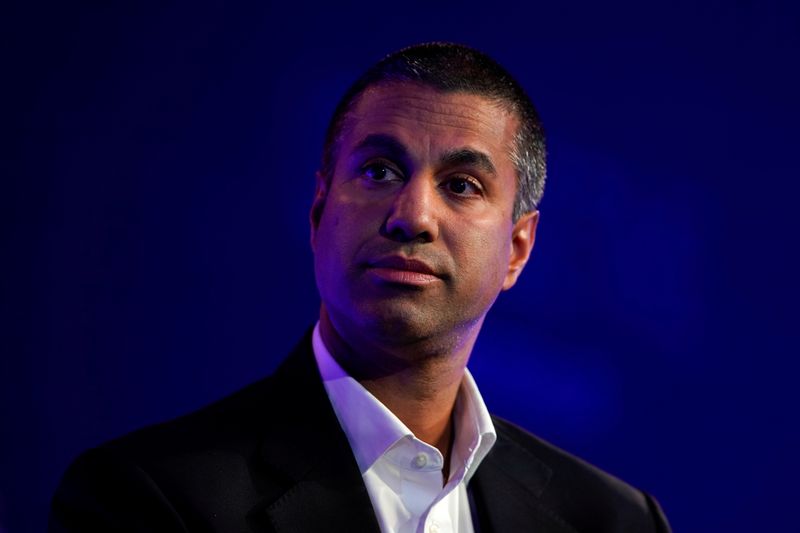 © Reuters. FILE PHOTO: Ajit Pai, Chairman of the Federal Communications Commission, speaks at the WSJTECH Live conference in Laguna Beach, California