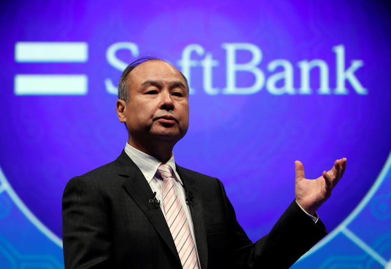 &copy; Reuters. SoftBank Group Corp Chairman and CEO Masayoshi Son speaks during their joint news conference with Toyota Motor Corp President Akio Toyoda in Tokyo