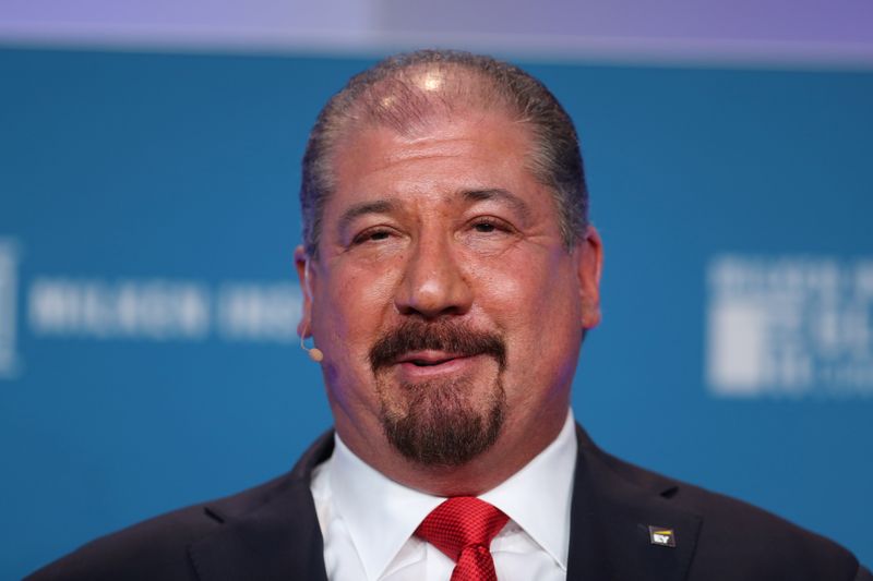 &copy; Reuters. FILE PHOTO: Mark Weinberger, Global Chairman and CEO, EY, speaks at the Milken Institute&apos;s 21st Global Conference in Beverly Hills