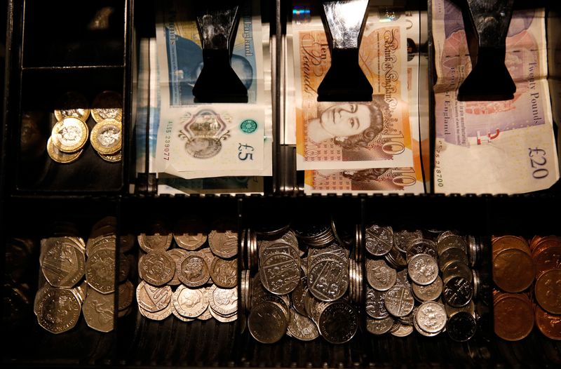 &copy; Reuters. Pound Sterling notes and change are seen inside a cash resgister in a coffee shop in Manchester