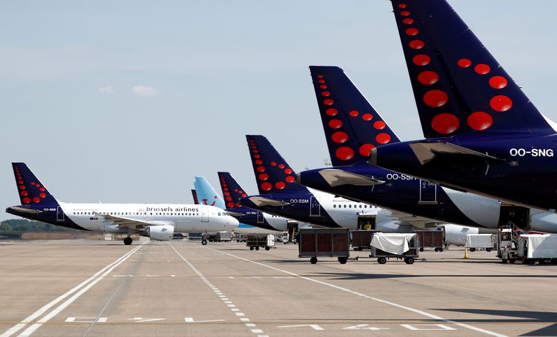 &copy; Reuters. FILE PHOTO: Brussels Airlines planes parked at Zaventem International Airport