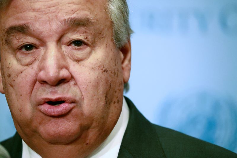 &copy; Reuters. FILE PHOTO: U.N. Secretary General Antonio Guterres makes a statement at U.N. headquarters in New York City, New York