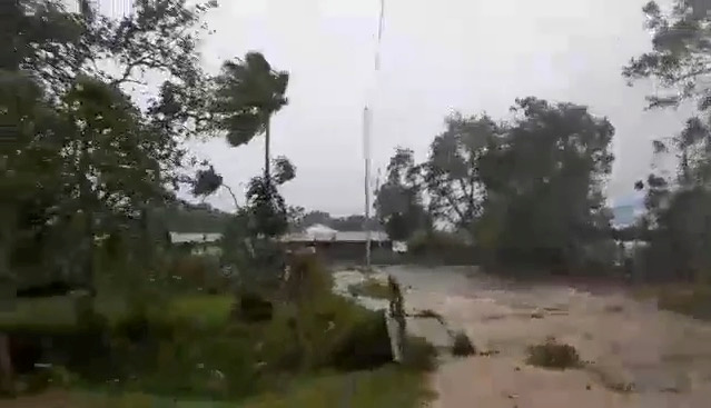 &copy; Reuters. Social media video still of Cyclone Harold bringing strong winds in Luganville