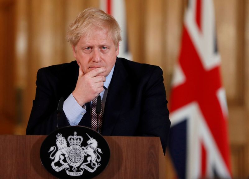 &copy; Reuters. FILE PHOTO: Britain&apos;s Prime Minister Boris Johnson attends a news conference on the novel coronavirus, in London