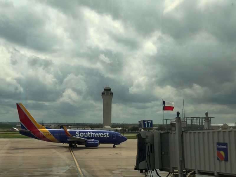 &copy; Reuters. A Southwest airplane sits on the tarmac in Austin