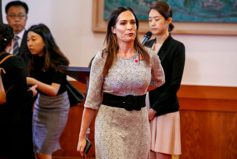 &copy; Reuters. FILE PHOTO: White House press secretary Stephanie Grisham arrives for a news conference of  President Donald Trump and South Korean President Moon Jae-in, at Blue House, in Seoul