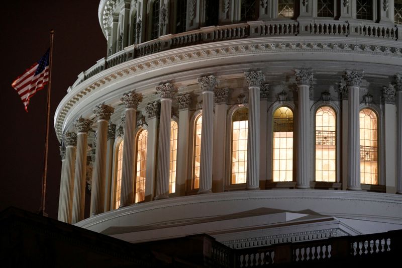 &copy; Reuters. FILE PHOTO: The U.S. Capitol Building as seen ahead of a vote on the coronavirus (COVID-19) relief bill on Capitol Hill in Washington