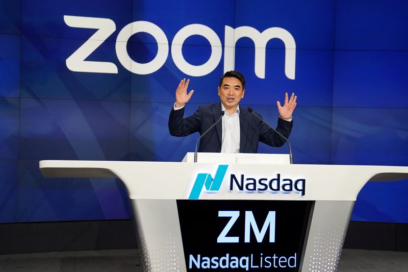&copy; Reuters. Eric Yuan, CEO of Zoom Video Communications takes part in a bell ringing ceremony at the NASDAQ MarketSite in New York