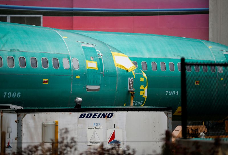 &copy; Reuters. FILE PHOTO: Boeing 737 Max fuselages are seen parked outside the company&apos;s production facility in Renton