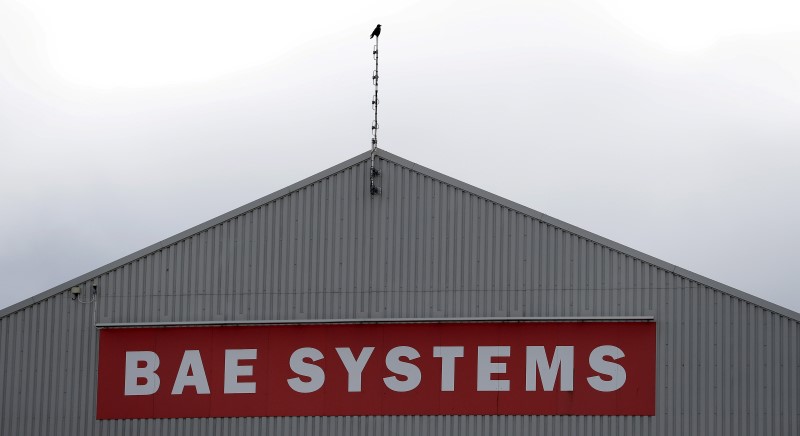 &copy; Reuters. FILE PHOTO: A sign adorns a hangar at the BAE Systems facility in Salmesbury