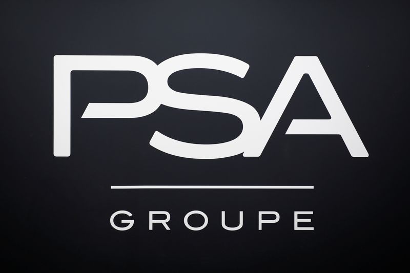 &copy; Reuters. FILE PHOTO:  The logo of PSA Group is seen during the annual results news conference in Rueil-Malmaison, near Paris