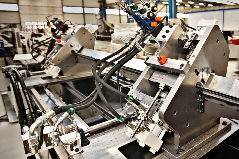 &copy; Reuters. Machinery is seen at a factory floor of roll-forming machine maker Gasparini, in Mirano