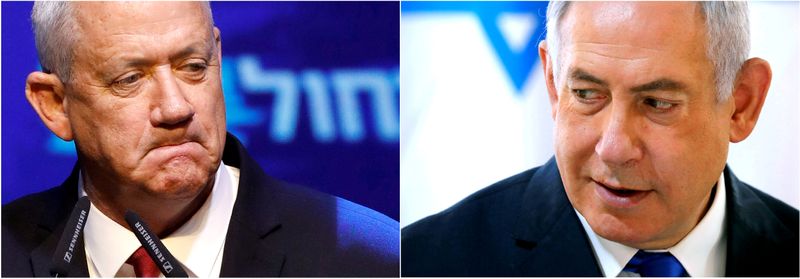 © Reuters. A combination picture shows Blue and White party leader Benny Gantz in Tel Aviv, Israel and Israeli Prime Minister Benjamin Netanyahu in the Jordan Valley, in the Israeli-occupied West Bank