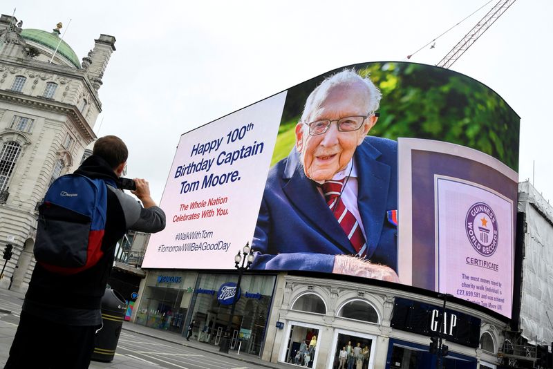 © Reuters. 100th birthday of army veteran Captain Tom Moore, in London