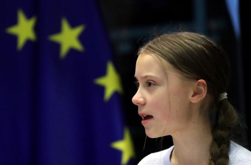 &copy; Reuters. Ativista Greta Thunberg discursa diante de comitê do Parlamento Europeu em Bruxelas