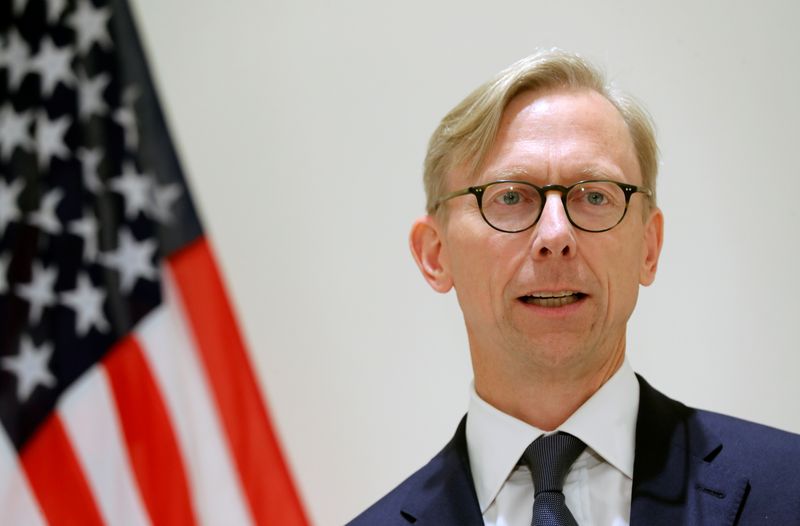 &copy; Reuters. FILE PHOTO: Brian Hook, U.S. Special Representative for Iran, speaks at a news conference in London