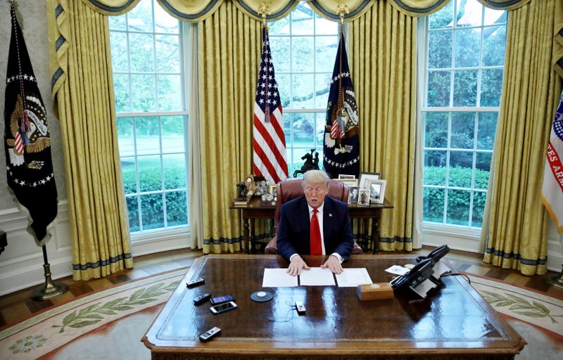 &copy; Reuters. U.S. President Trump answers questions during an interview with Reuters in the Oval Office of the White House in Washington