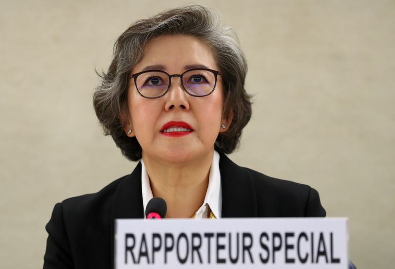 © Reuters. Special Rapporteur on the situation of human rights in Myanmar Lee gives her report in Geneva