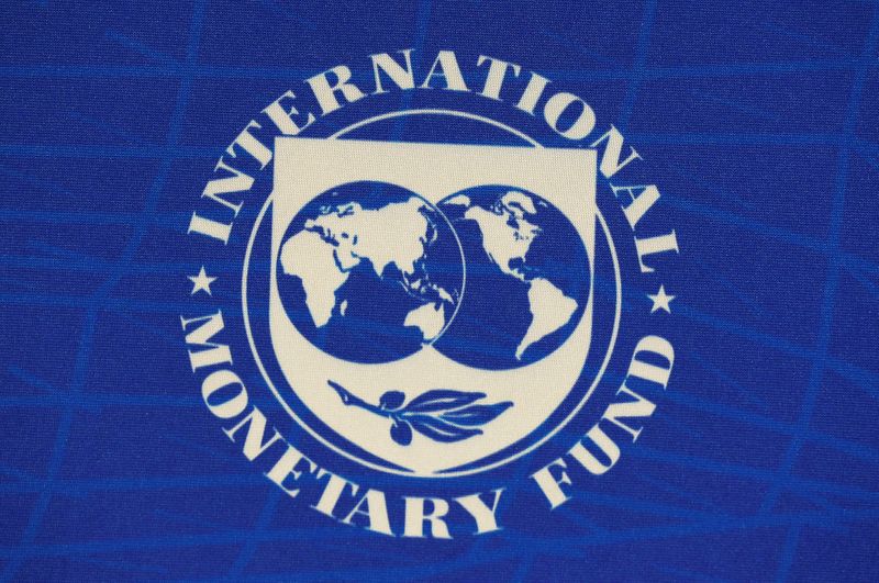 © Reuters. FILE PHOTO: The logo of the International Monetary Fund (IMF) is seen during a news conference in Santiago