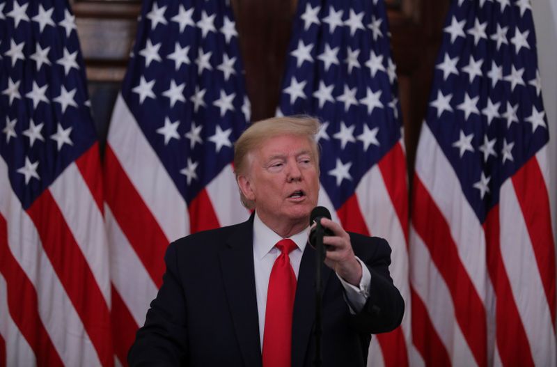 &copy; Reuters. FILE PHOTO: U.S. President Donald Trump holds coronavirus response event at the White House in Washington