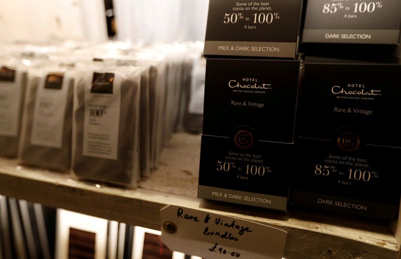 &copy; Reuters. FILE PHOTO: Hotel Chocolat products are seen on sale at Rabot 1745, in London