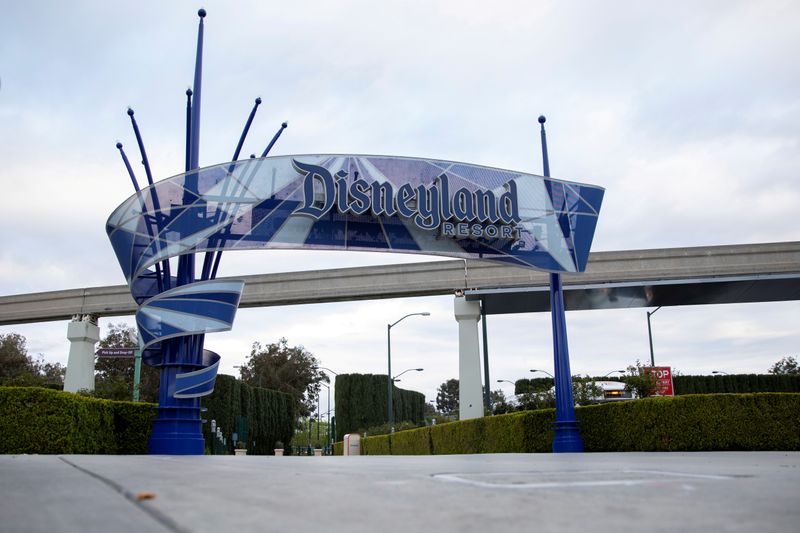 &copy; Reuters. FILE PHOTO: Walt Disney Co&apos;s  Disneyland and California Adventure theme parks in Southern California are now closed due to the global outbreak of coronavirus in Anaheim