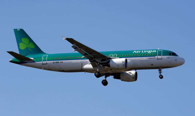 &copy; Reuters. FILE PHOTO: The Aer Lingus EI-DER Airbus A320 makes its final approach for landing at Toulouse-Blagnac airport