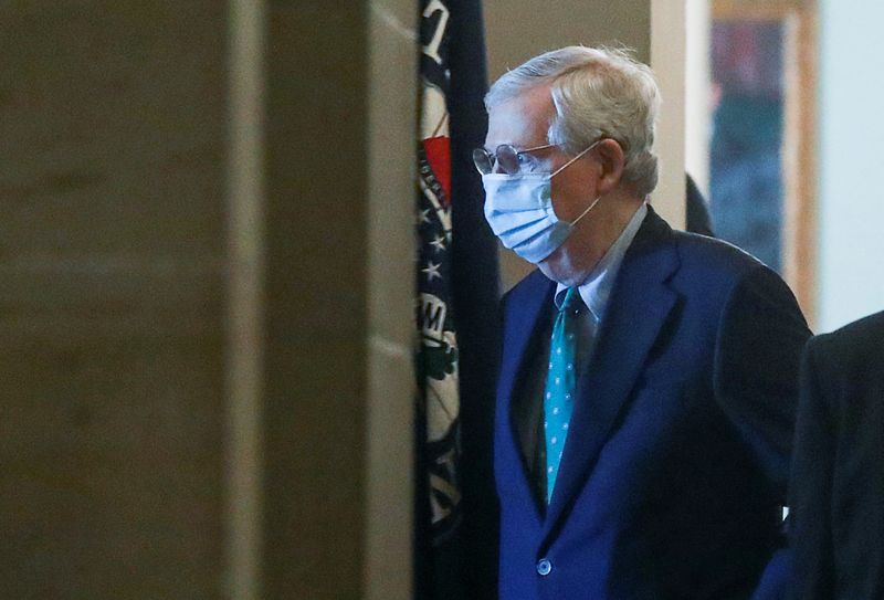 &copy; Reuters. U.S. Senate Majority Leader McConnell arrives at the U.S. Capitol amid ongoing coronavirus concerns in Washington