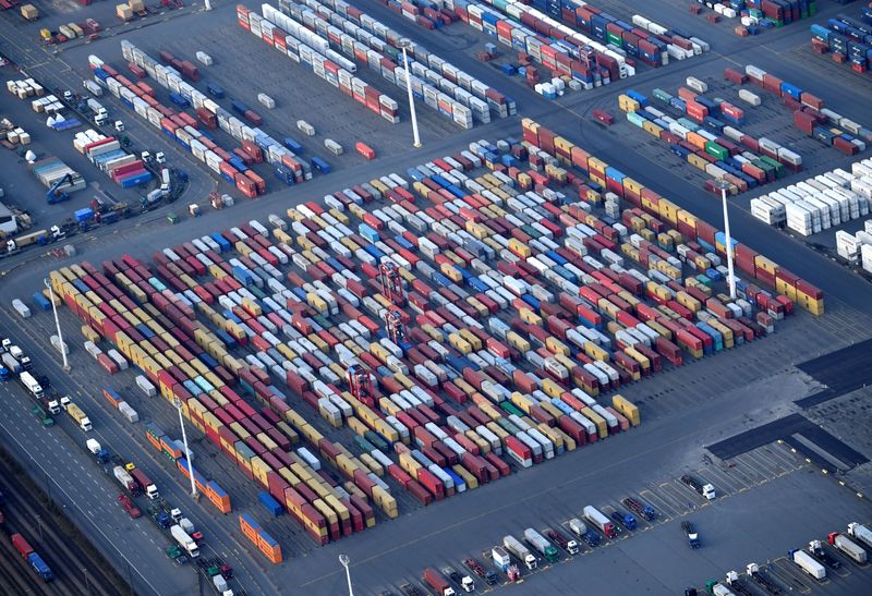 &copy; Reuters. Aerial view of a container terminal in the port of Hamburg