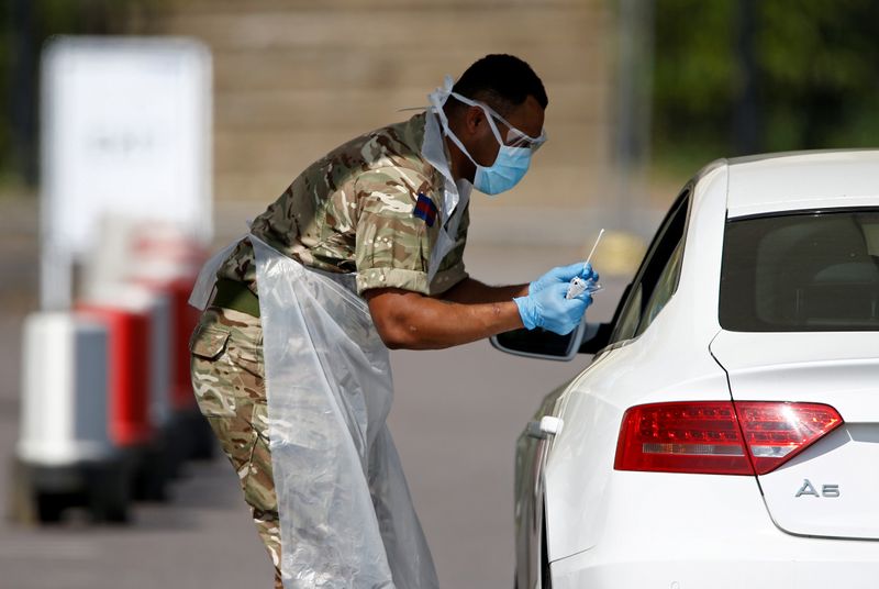 © Reuters. FILE PHOTO: Testing for the coronavirus in Chessington, London