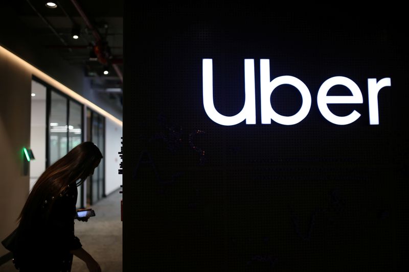 &copy; Reuters. Uber&apos;s logo is pictured at its office in Bogota