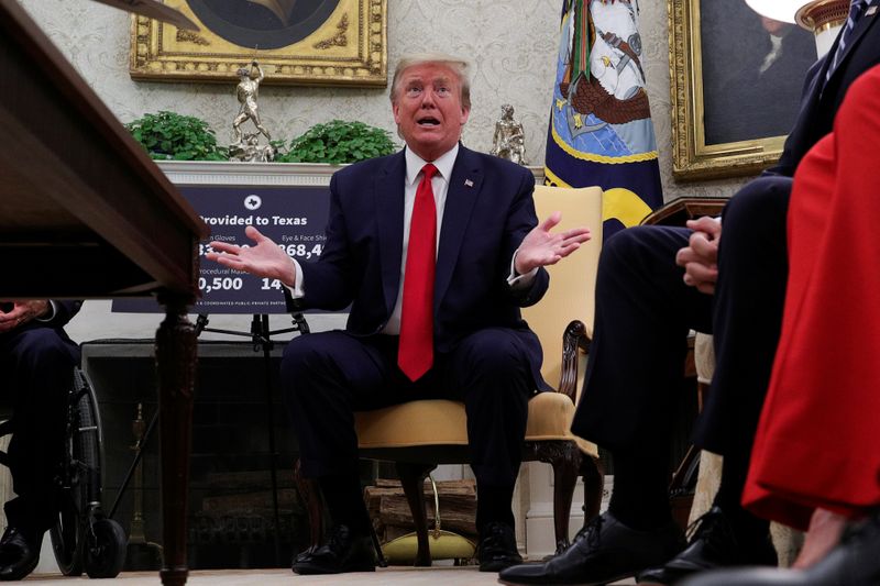 &copy; Reuters. U.S. President Trump speaks about coronavirus response at the White House in Washington