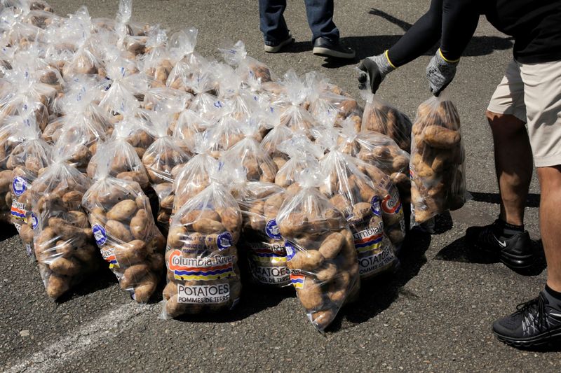 &copy; Reuters. People queue for handouts of excess potatoes in Auburn