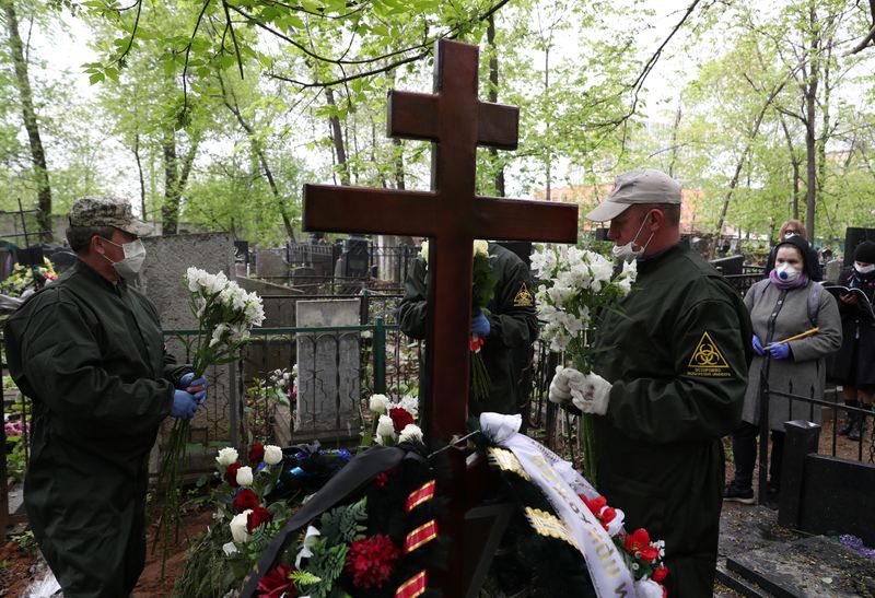 &copy; Reuters. Orthodox deacon Andrei Molchanov&apos;s funeral, who died after contracting the coronavirus disease (COVID-19), in Moscow