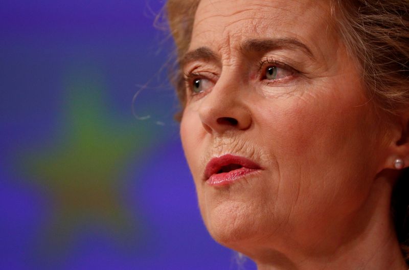 © Reuters. FILE PHOTO: EC President von der Leyen speaks on coronavirus disease (COVID-19) in Brussels