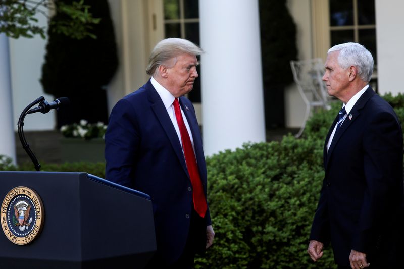 &copy; Reuters. FILE PHOTO: U.S. President Trump holds coronavirus response news conference at the White House in Washington