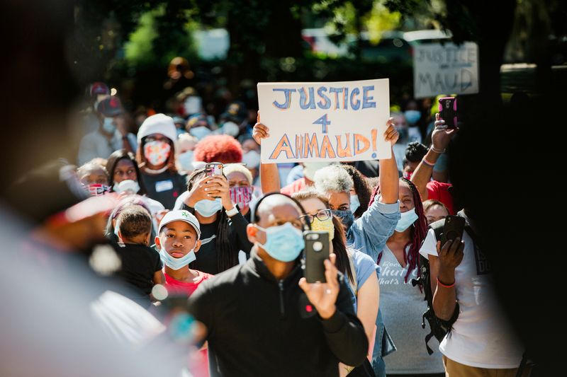 &copy; Reuters. Supporters of the Georgia NAACP protest shooting death in Brunswick