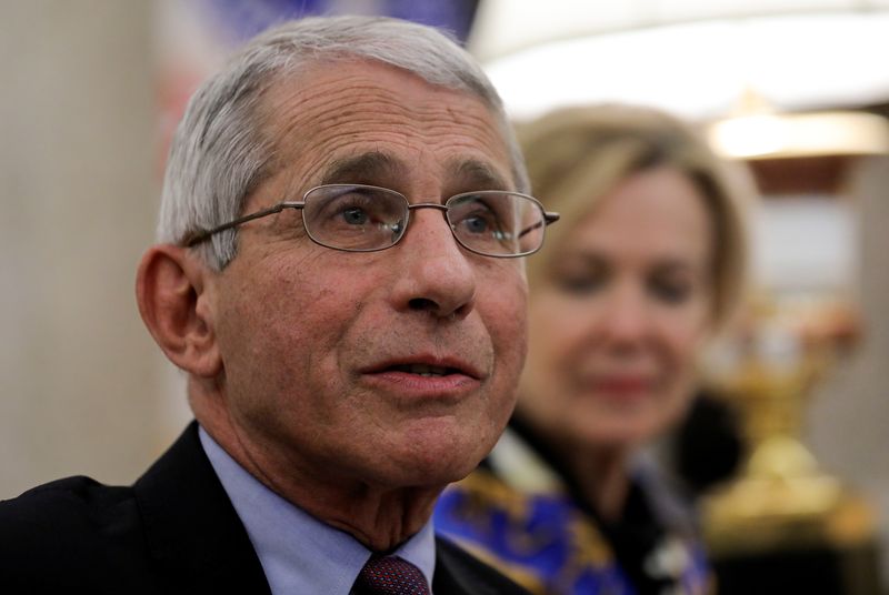 &copy; Reuters. Dr. Anthony Fauci attends Trump-Bel Edwards coronavirus response meeting at the White House in Washington