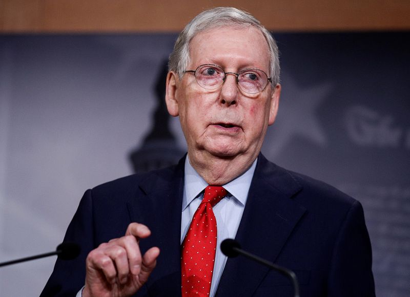 &copy; Reuters. FILE PHOTO: U.S. Senate Majority Leader McConnell speaks to reporters after Senate vote on coronavirus relief legislation on Capitol Hill in Washington