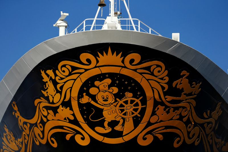 &copy; Reuters. FILE PHOTO: Cartoon character Mickey Mouse is seen on the bow of the Disney Wonder cruise ship as its docks in San Diego, California